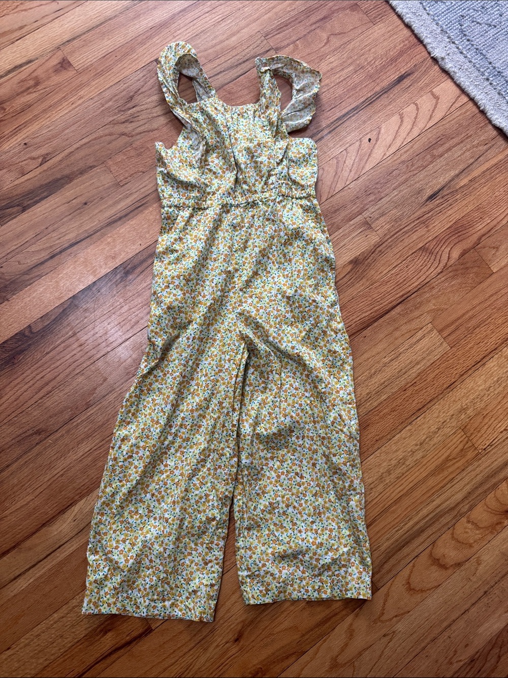 Tea Collection Yellow Floral Ruffle-Strap Romper Jumpsuit